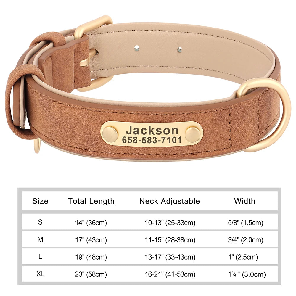 Personalized Engraved Dog Collar - Custom PU Leather ID Tag for Small to Large Dogs - ZOOMNSTORE