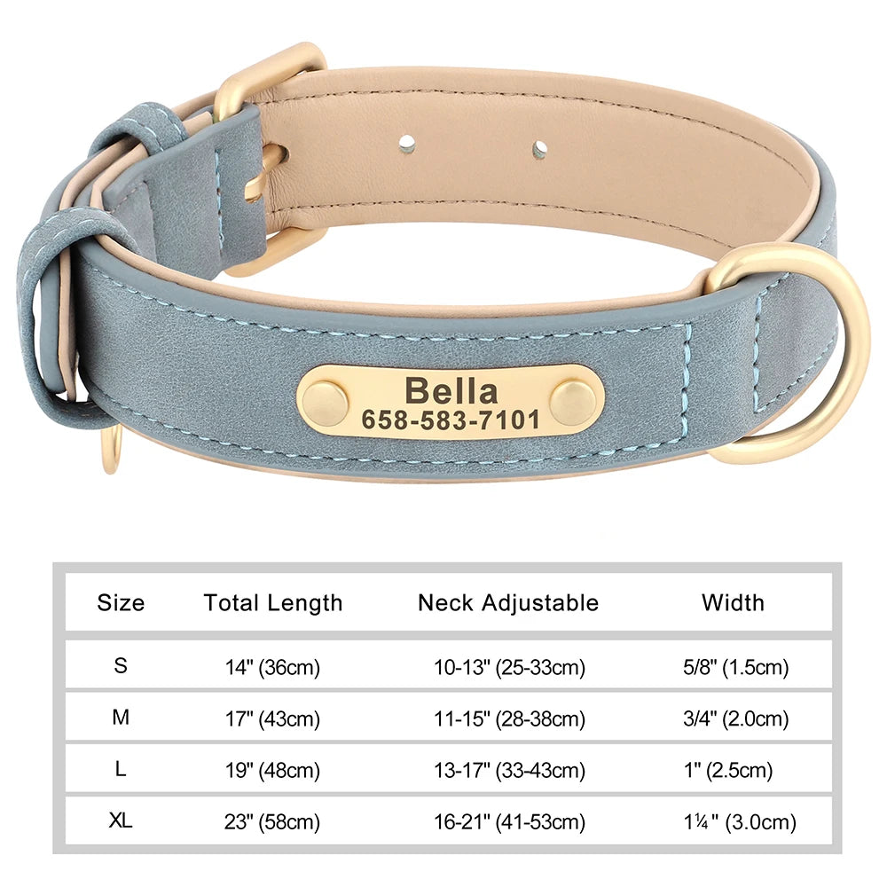 Personalized Engraved Dog Collar - Custom PU Leather ID Tag for Small to Large Dogs - ZOOMNSTORE