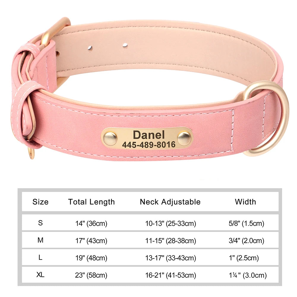 Personalized Engraved Dog Collar - Custom PU Leather ID Tag for Small to Large Dogs - ZOOMNSTORE
