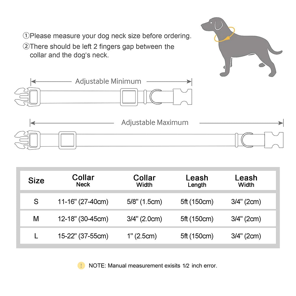 Personalized Nylon Dog Collar Leash Set with Genuine Leather Nameplate - ZOOMNSTORE