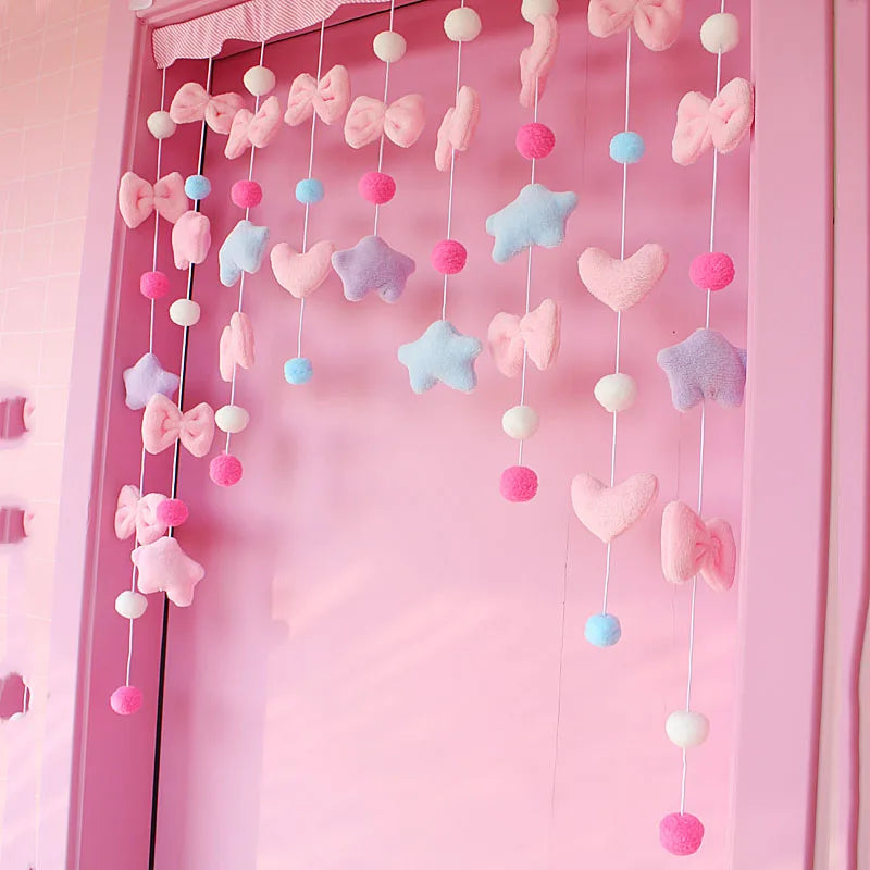 Pink Bow Curtain - Soft Fluffy Velvet Fabric Doorway Curtains for Girls Bedroom - ZOOMNSTORE