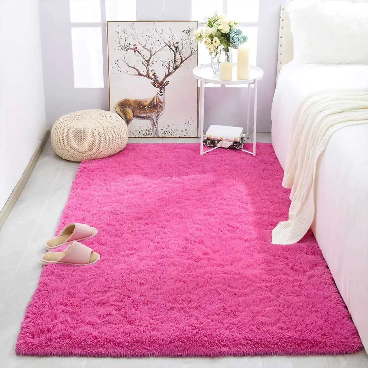 Pink Kids Bedroom Carpet - Soft Fluffy Rug for Girls Room Decor - ZOOMNSTORE