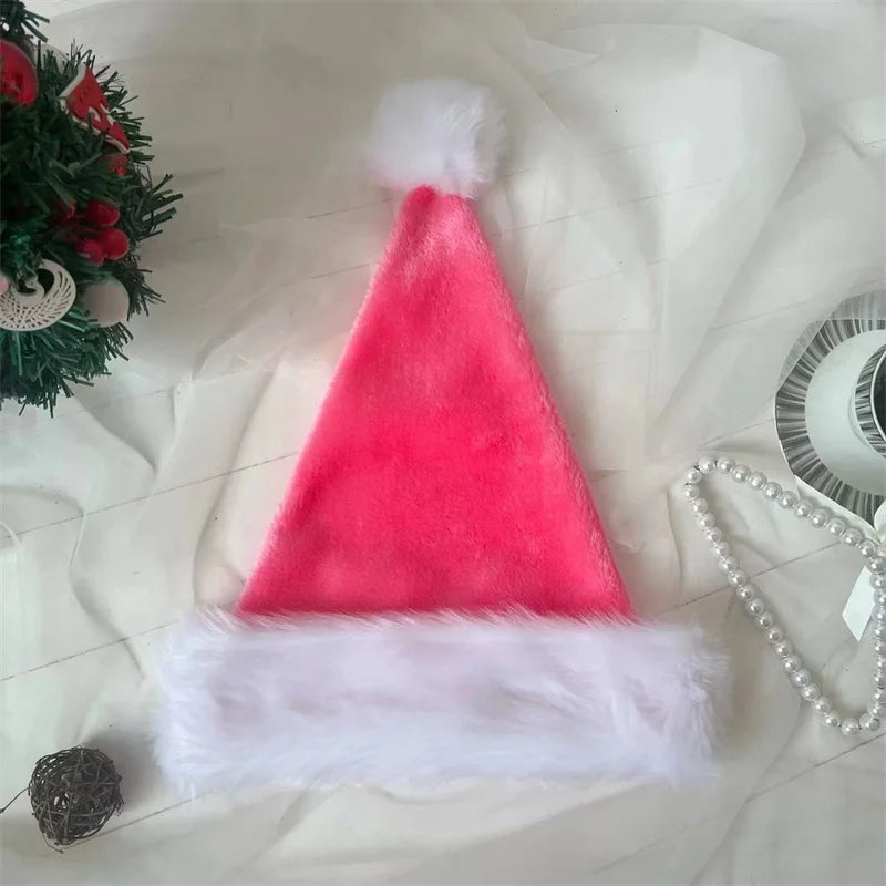 Pink Plush Santa Hat - Unisex Holiday Party Accessory for Adults Kids - ZOOMNSTORE