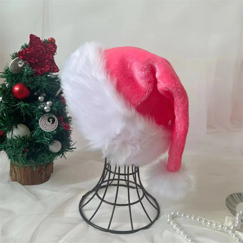 Pink Plush Santa Hat - Unisex Holiday Party Accessory for Adults Kids - ZOOMNSTORE