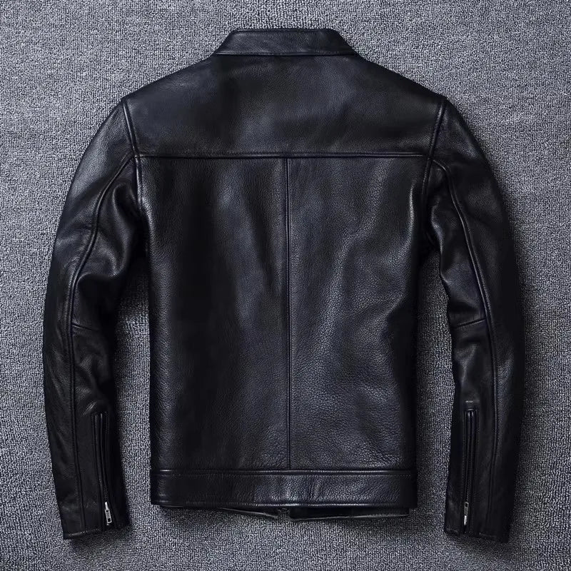 Plus Size Mens Classic Casual Leather Jacket - Slim Fit Cowhide Coat - ZOOMNSTORE