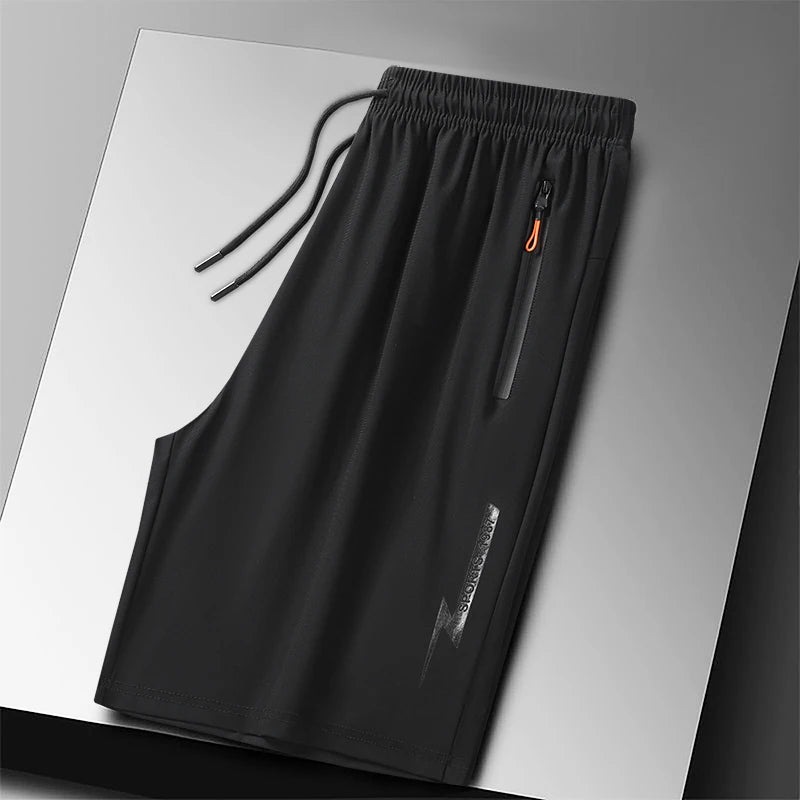 Plus Size Quick Dry Ice Silk Sport Shorts - Breathable Running Shorts with Zipper Pocket 6XL - ZOOMNSTORE