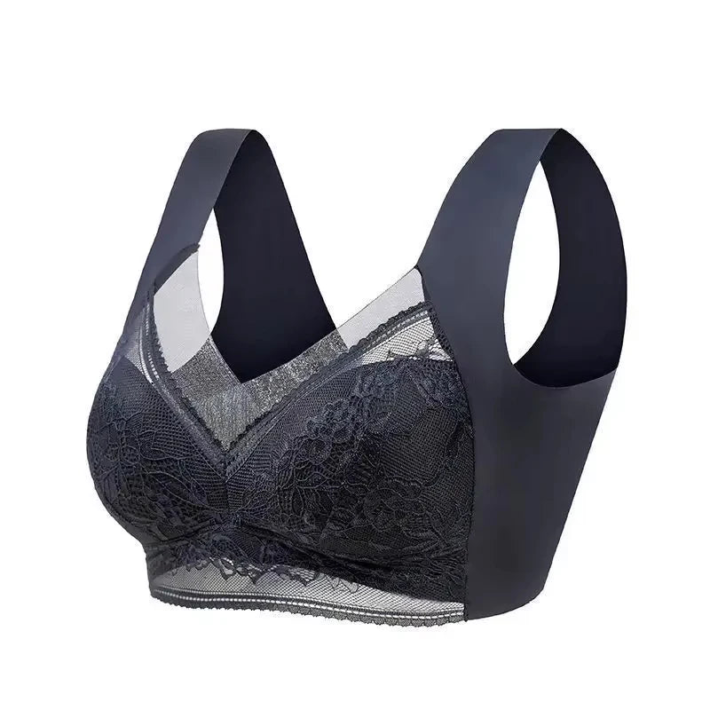 Plus Size Wireless Lace Bralette - L-5XL Seamless Push-Up Ice Silk Summer Bra - ZOOMNSTORE