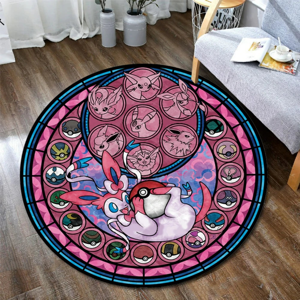 Pokemon Sylveon Round Rug - Elegant Floor Mat for Living Room and Gaming Chair Decor - ZOOMNSTORE
