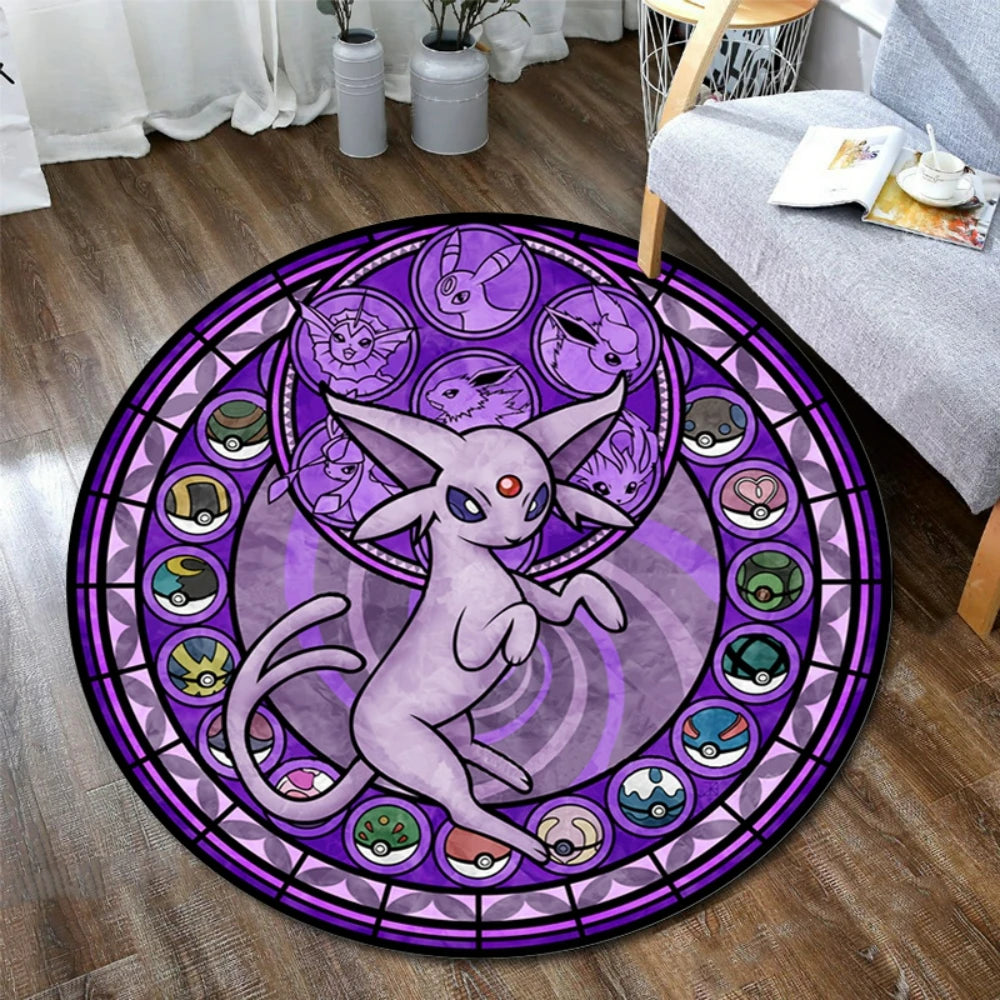 Pokemon Sylveon Round Rug - Elegant Floor Mat for Living Room and Gaming Chair Decor - ZOOMNSTORE
