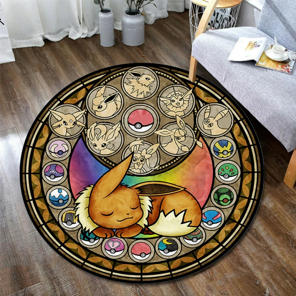 Pokemon Sylveon Round Rug - Elegant Floor Mat for Living Room and Gaming Chair Decor - ZOOMNSTORE