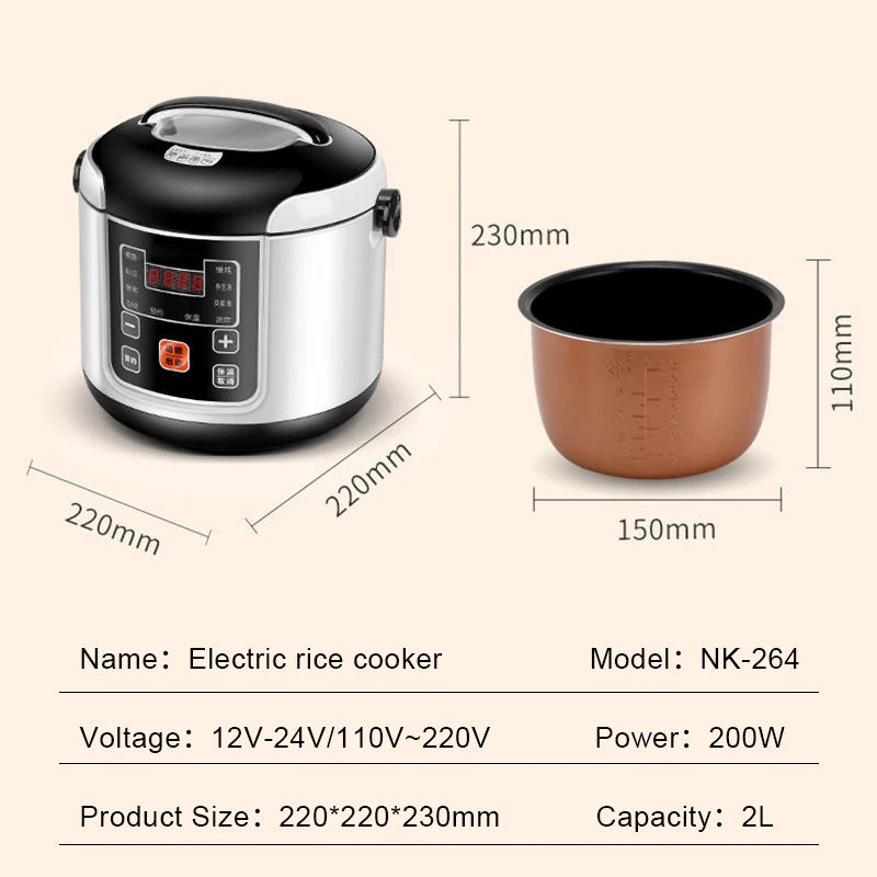 Portable Car Rice Cooker - 2L Electric Multi-Cooker Food Steamer for 12V24V Vehicles - ZOOMNSTORE