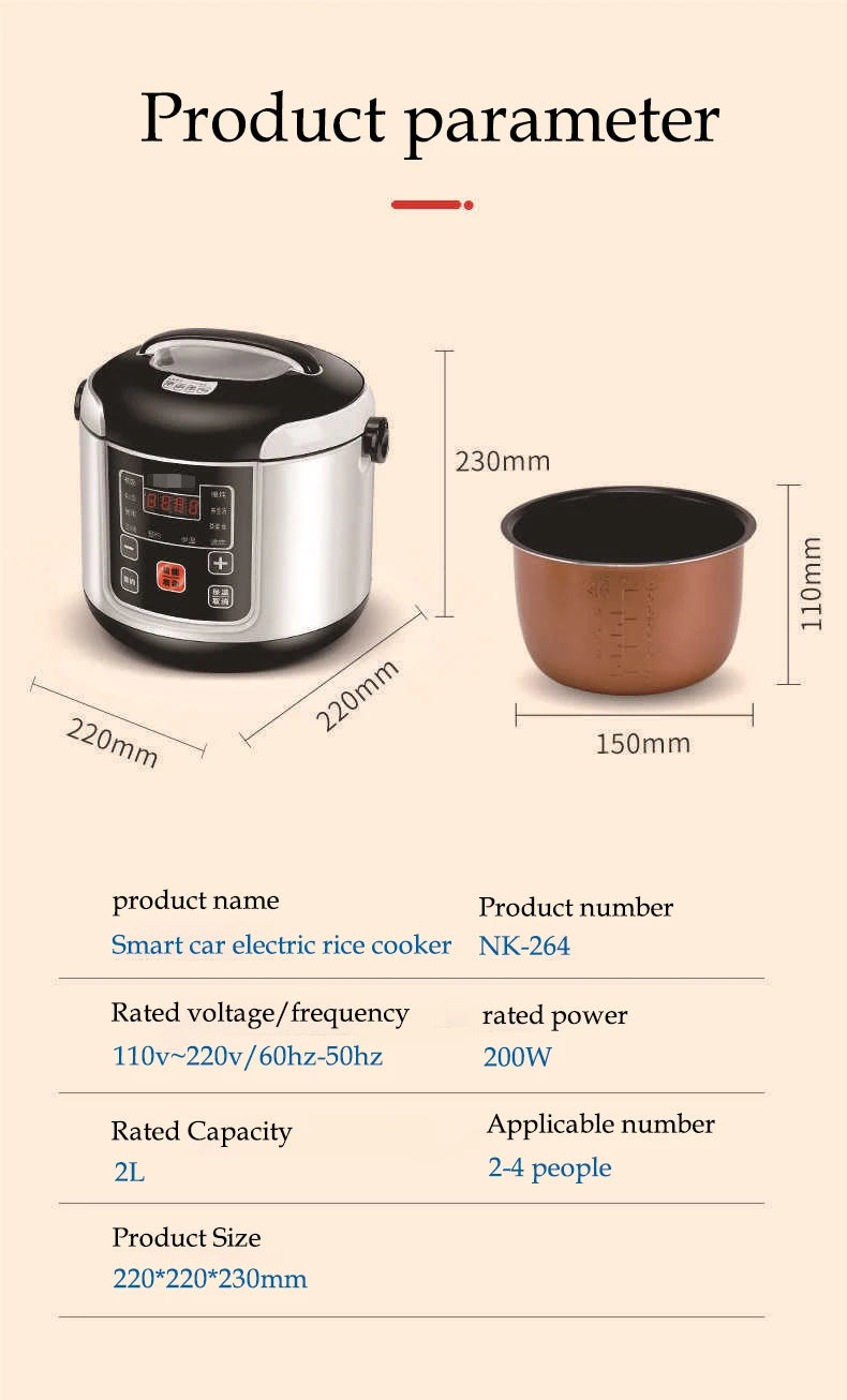 Portable Car Rice Cooker - 2L Electric Multi-Cooker Food Steamer for 12V24V Vehicles - ZOOMNSTORE