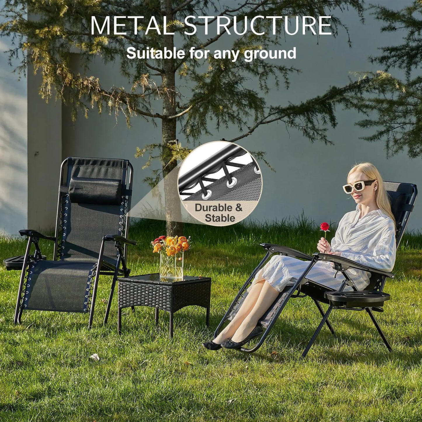 Portable Zero Gravity Recliner Chairs - Set of 2 with Cup Holders Adjustable Pillows for Camping Outdoor Use - ZOOMNSTORE