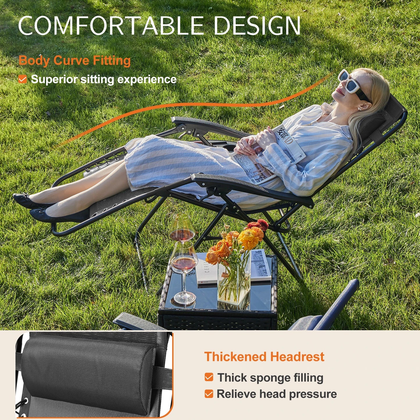 Portable Zero Gravity Recliner Chairs - Set of 2 with Cup Holders Adjustable Pillows for Camping Outdoor Use - ZOOMNSTORE