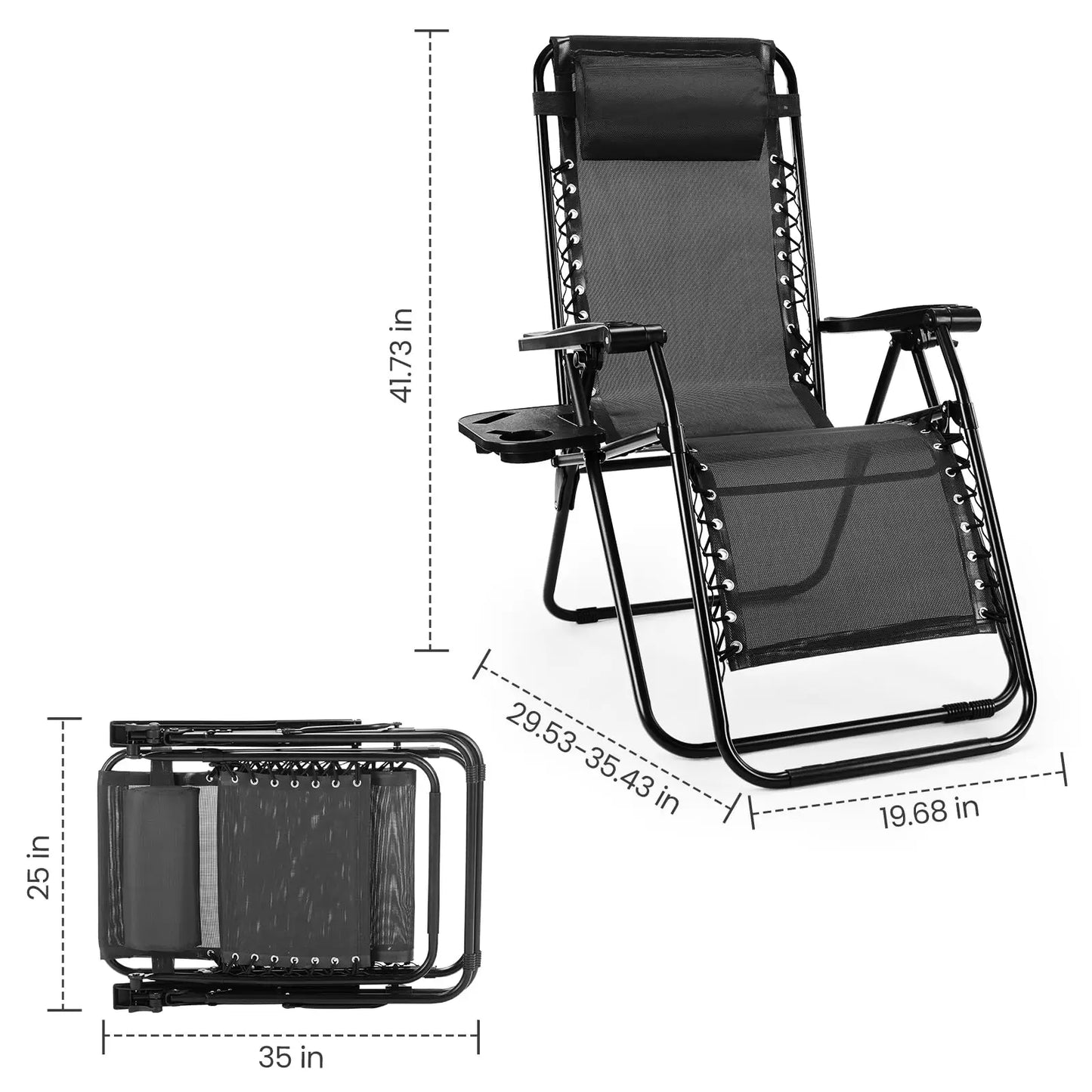 Portable Zero Gravity Recliner Chairs - Set of 2 with Cup Holders Adjustable Pillows for Camping Outdoor Use - ZOOMNSTORE