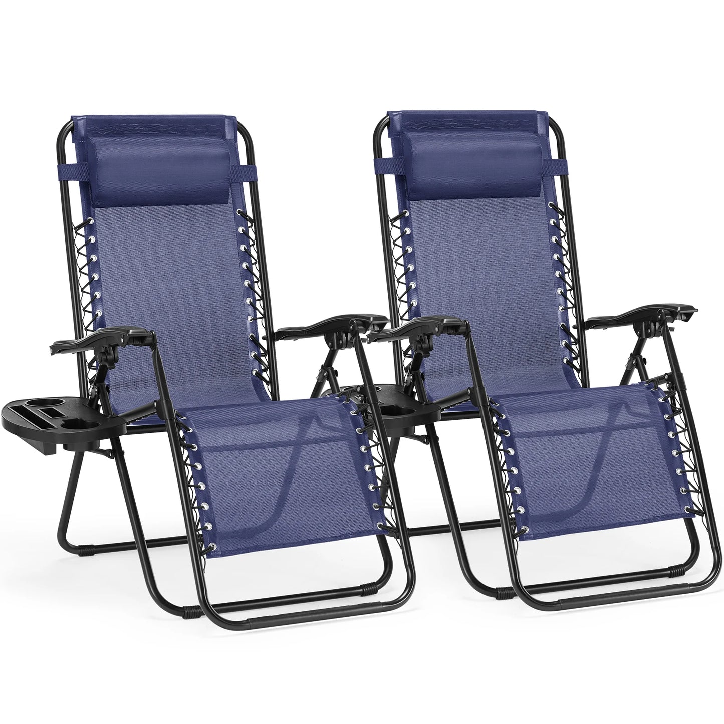 Portable Zero Gravity Recliner Chairs - Set of 2 with Cup Holders Adjustable Pillows for Camping Outdoor Use - ZOOMNSTORE