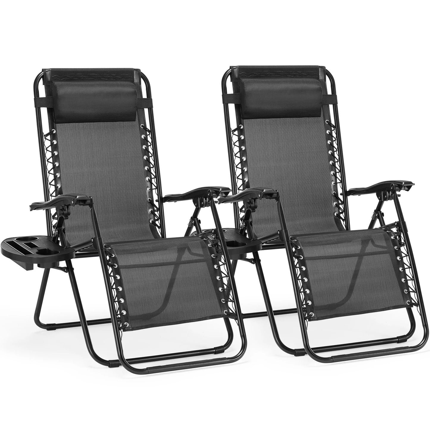 Portable Zero Gravity Recliner Chairs - Set of 2 with Cup Holders Adjustable Pillows for Camping Outdoor Use - ZOOMNSTORE
