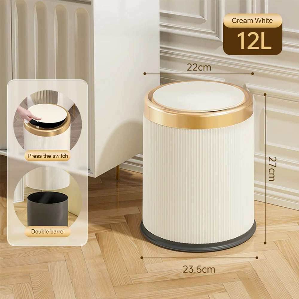 Light Luxury Trash Can with Lid - Round Wastebasket for Office Living Room Bathroom - ZOOMNSTORE
