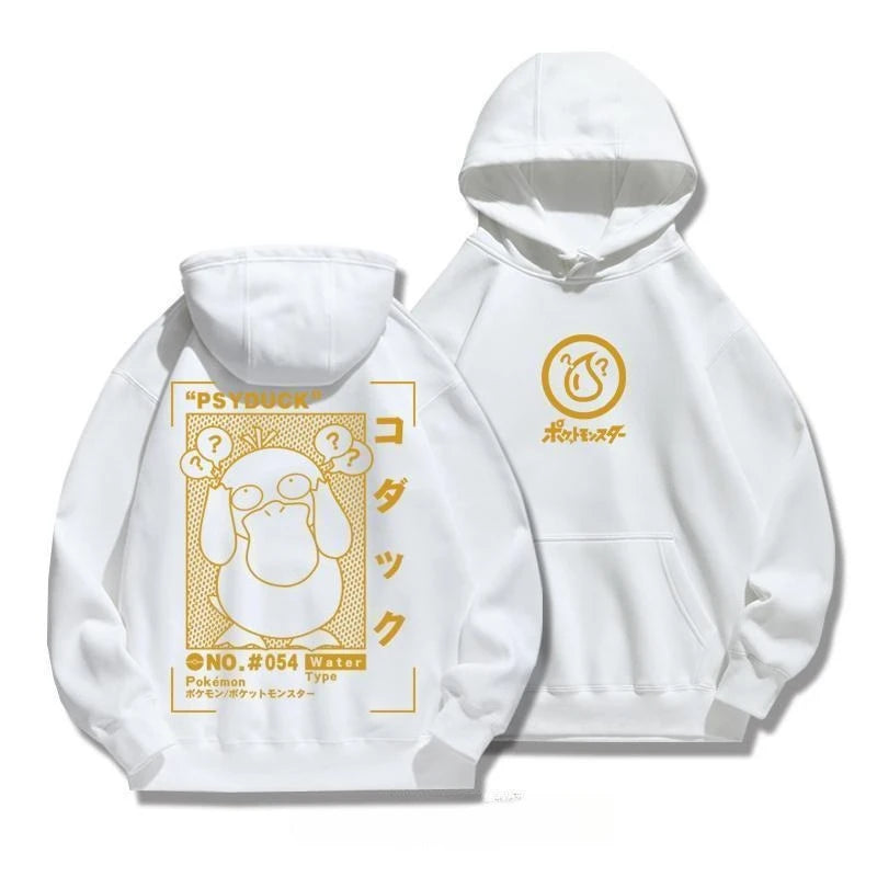 Psyduck Cotton Hoodie - Anime Printed Harajuku Style Sweater With Soft Knit Fabric - ZOOMNSTORE