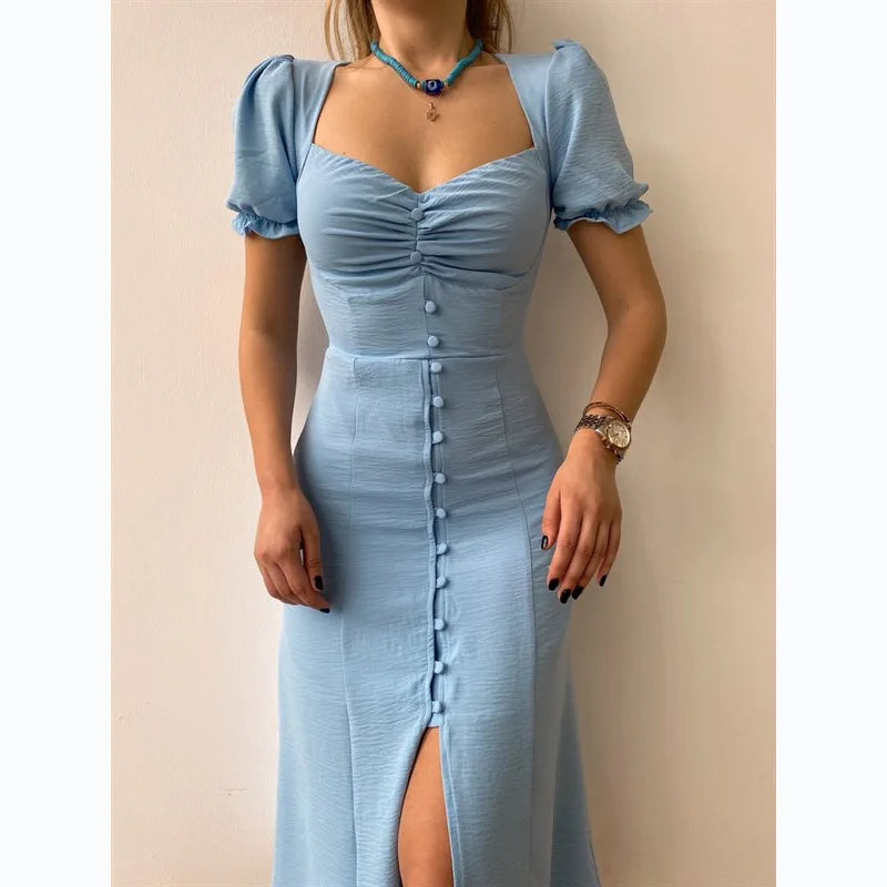Puff Sleeve Bodycon Dress - Elegant Summer A-line Dress for Women - ZOOMNSTORE