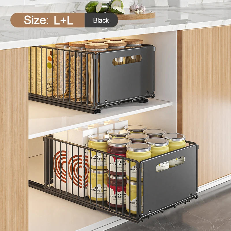Pull-Out Kitchen Storage Rack - Spice Organizer Drawer Tray - ZOOMNSTORE