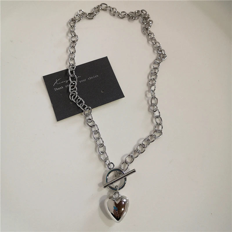 Punk Rock Heart Cross Necklace - Vintage 90s Hip Hop Grunge Accessories for Men Women - ZOOMNSTORE