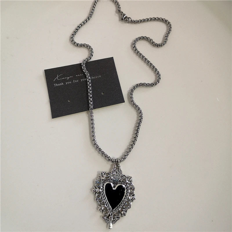 Punk Rock Heart Cross Necklace - Vintage 90s Hip Hop Grunge Accessories for Men Women - ZOOMNSTORE