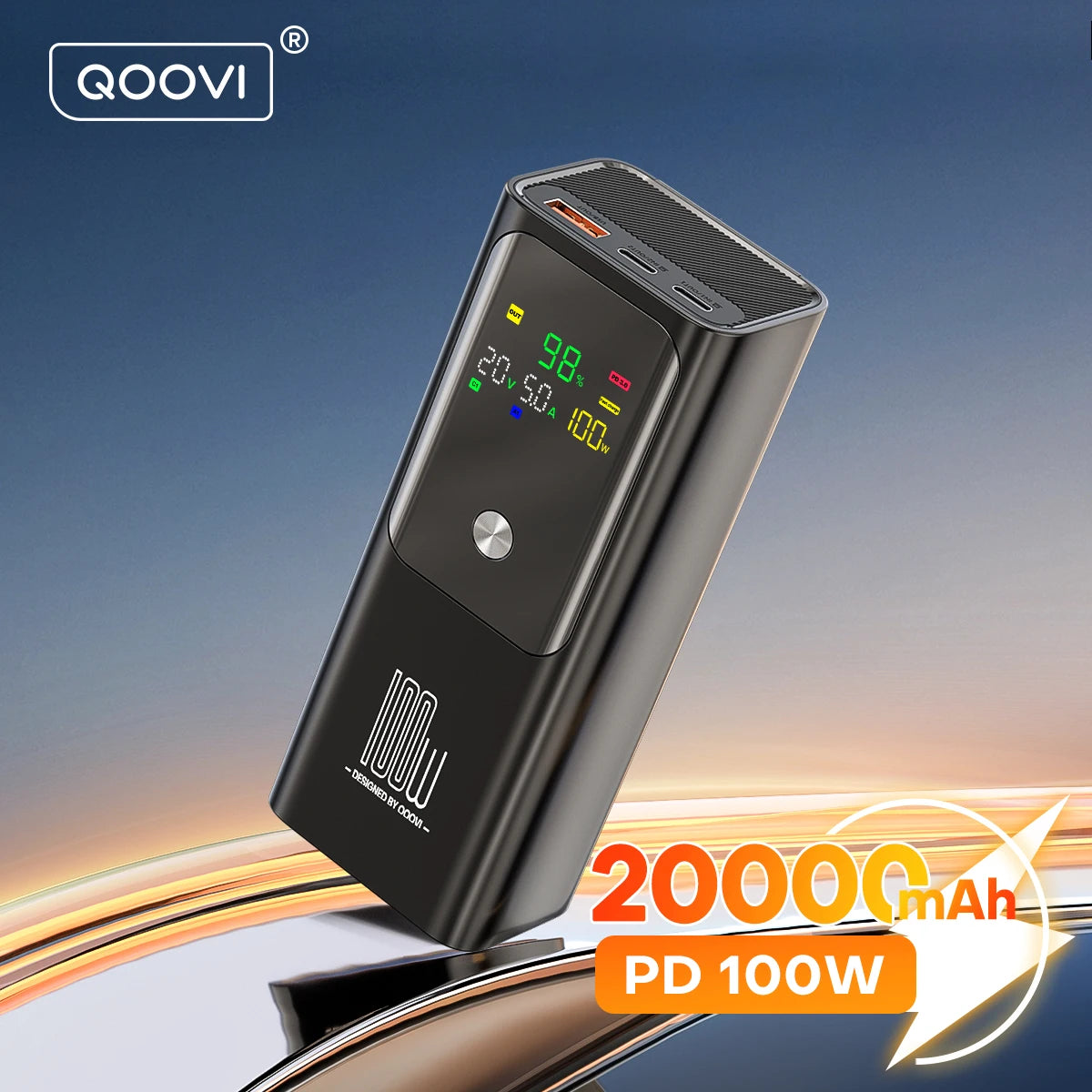 QOOVI PD 100W Power Bank 20000mAh External Battery Capacity Fast Charging Portable Charger Powerbank For Laptop iPhone Samsung - ZOOMNSTORE