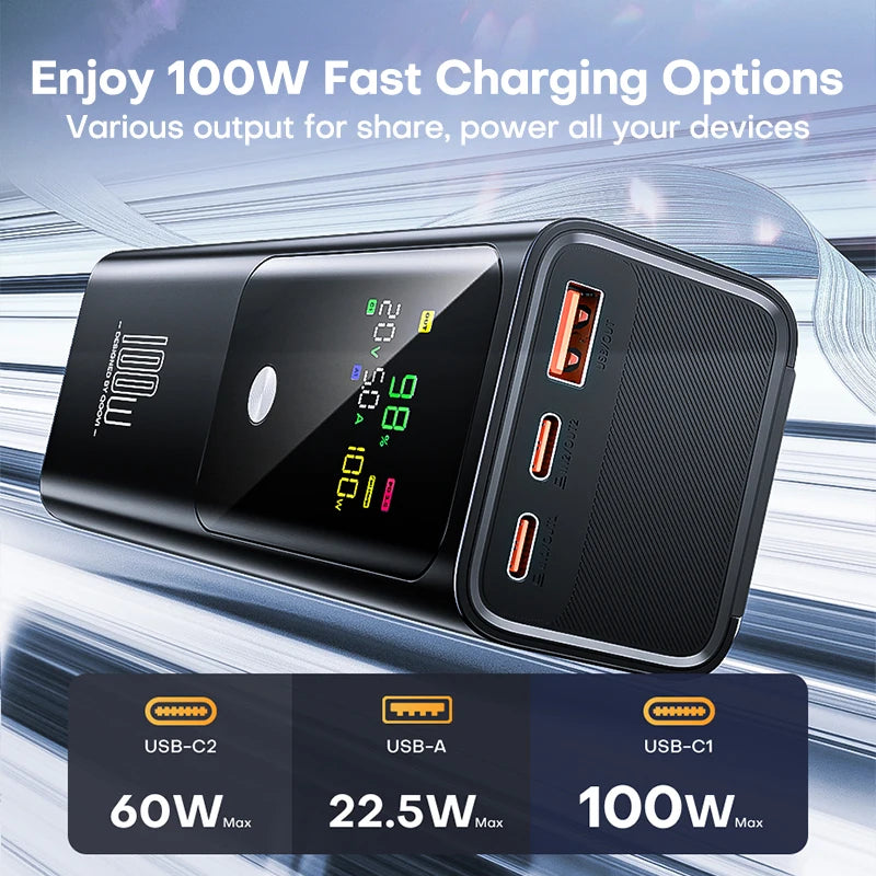 QOOVI PD 100W Power Bank 20000mAh External Battery Capacity Fast Charging Portable Charger Powerbank For Laptop iPhone Samsung - ZOOMNSTORE