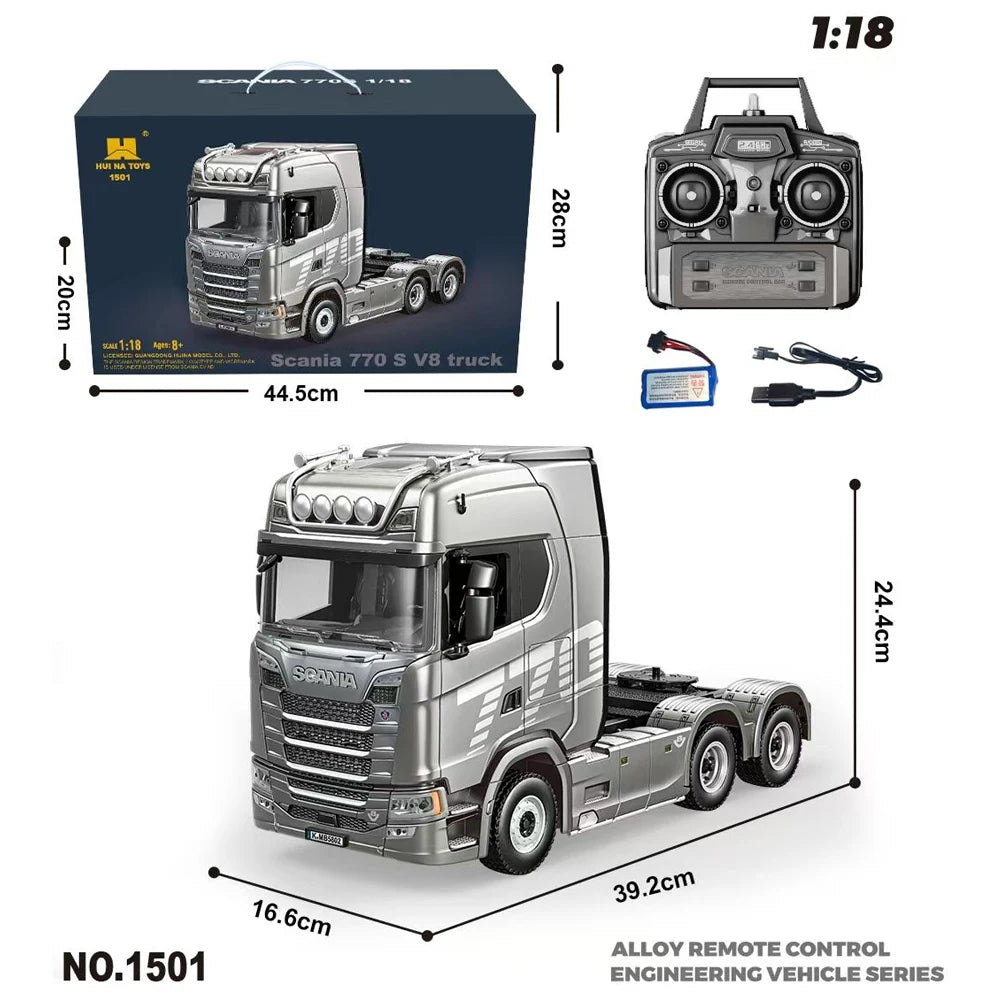 HUINA 1501 770S RC Tractor Truck - 118 Scale Alloy Engineering Vehicle with Lights and Sounds - ZOOMNSTORE