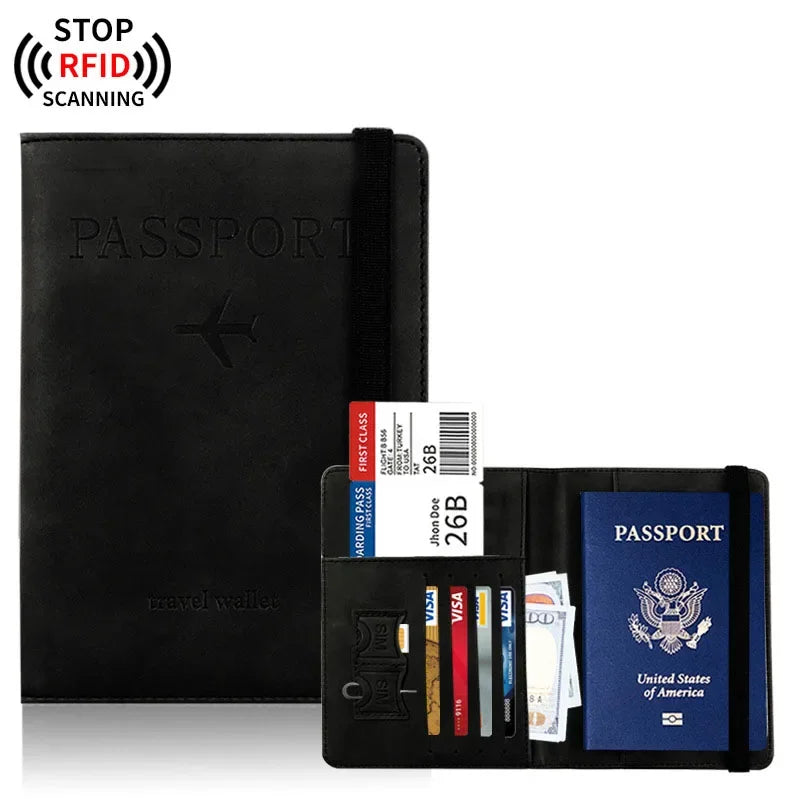 RFID Blocking Leather Passport Holder Wallet - Multi-Function Travel Case for Men Women - ZOOMNSTORE
