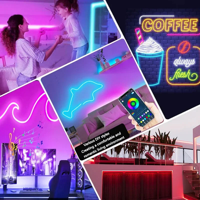 RGB Neon LED Strip - Waterproof Flexible LED Ribbon with Tuya App Remote Control for Home Decor - ZOOMNSTORE