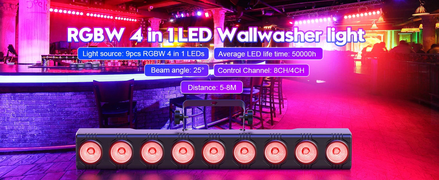 RGBW Wall Wash Lamp - 9 LEDs Stage Lighting for DJ Party - ZOOMNSTORE