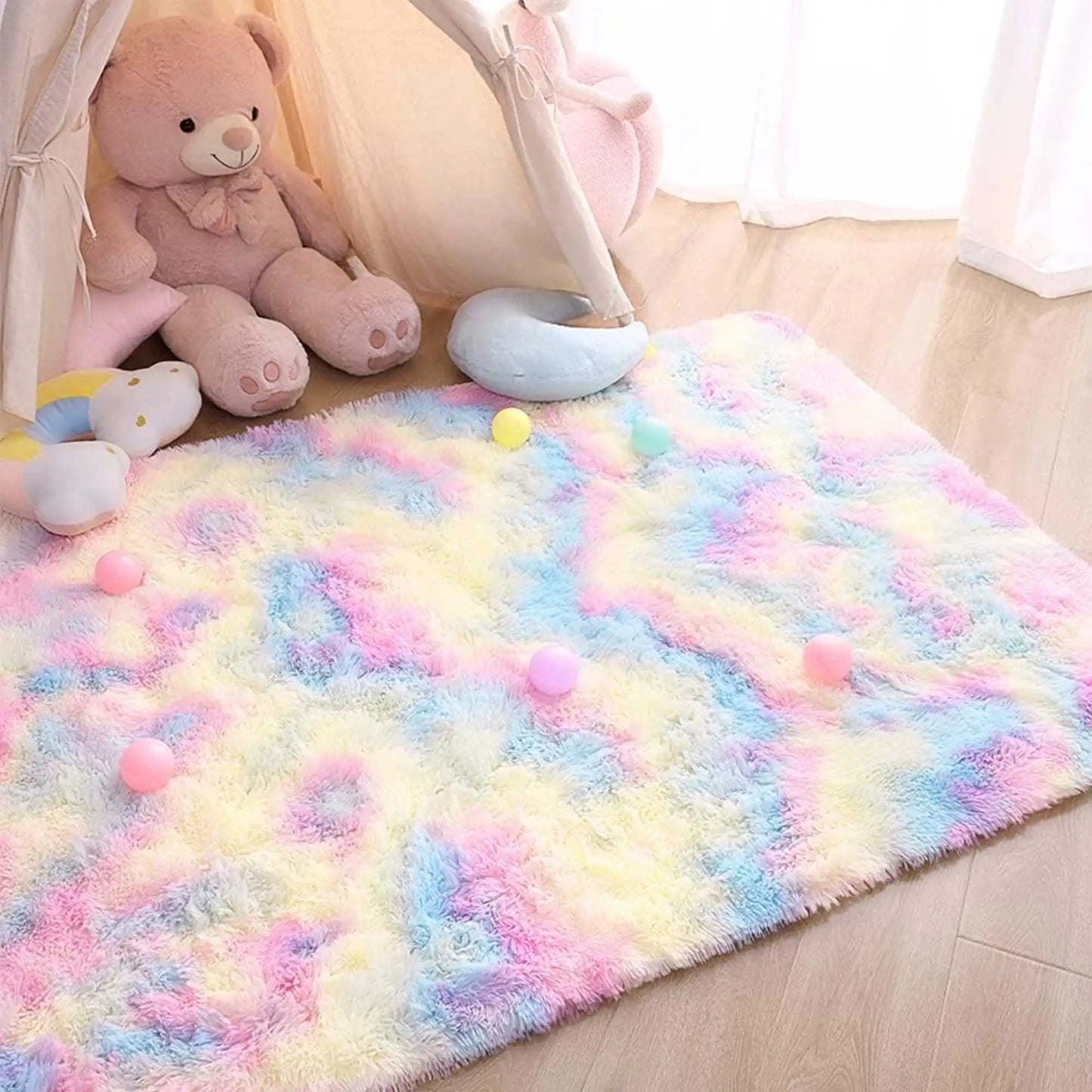 Rainbow Kids Carpet - Soft Colorful Rug for Bedroom and Living Room - ZOOMNSTORE