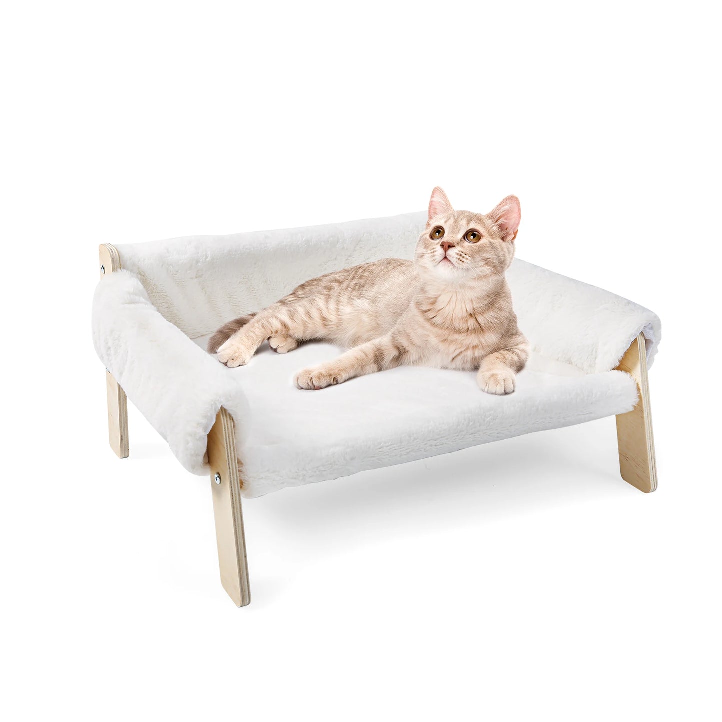 Large Cat Bed Sturdy Wooden Leg Raised Plush Cat Sofa Bed Kitten Bed for Indoor Cats - Soft Cat Couch - ZOOMNSTORE