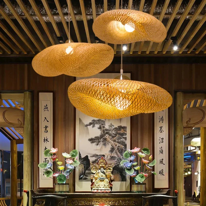 Rattan Bamboo Pendant Light - Hand-Knitted Wicker Chandelier for Home Decor - ZOOMNSTORE