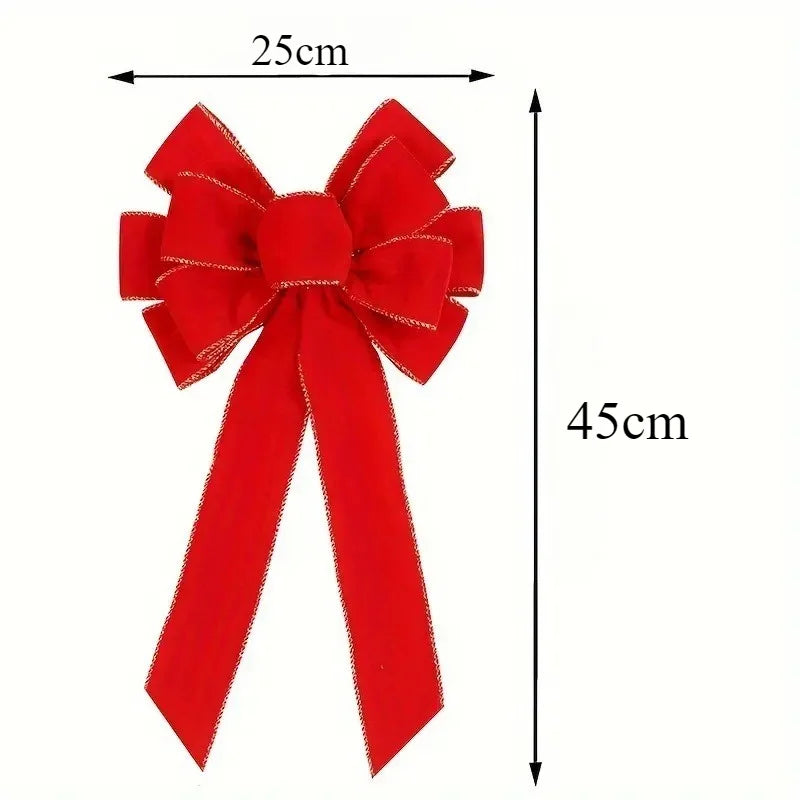 Large Red Velvet Christmas Tree Bow - Outdoor Holiday Decoration with Glitter Gold Edge - ZOOMNSTORE