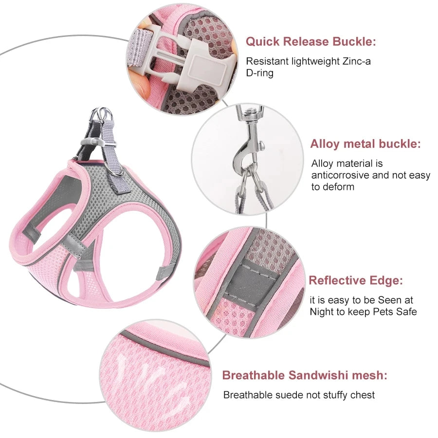 Reflective Cat Harness and Leash Set - Adjustable Pet Harness for Cats and Small Dogs - ZOOMNSTORE