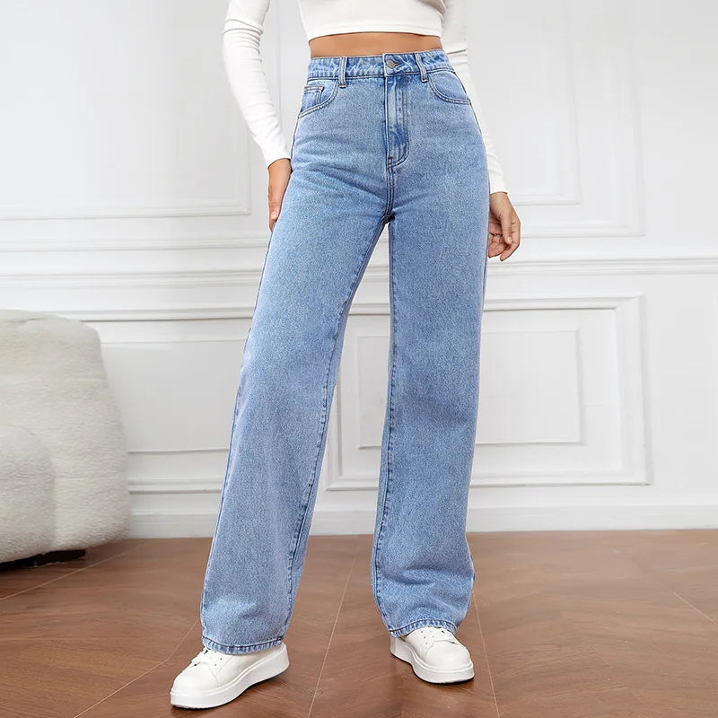Retro Blue Jeans - Women's Y2K Flare High Waisted Pants With Pockets | Casual Denim - ZOOMNSTORE