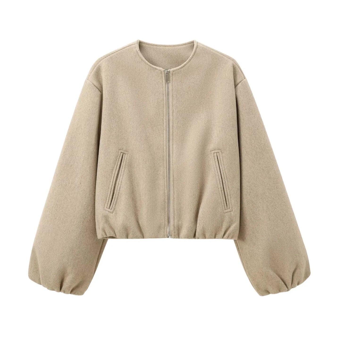 Retro Bomber Jacket - Womens Autumn Winter Coat with Zipper and Long Sleeves - ZOOMNSTORE