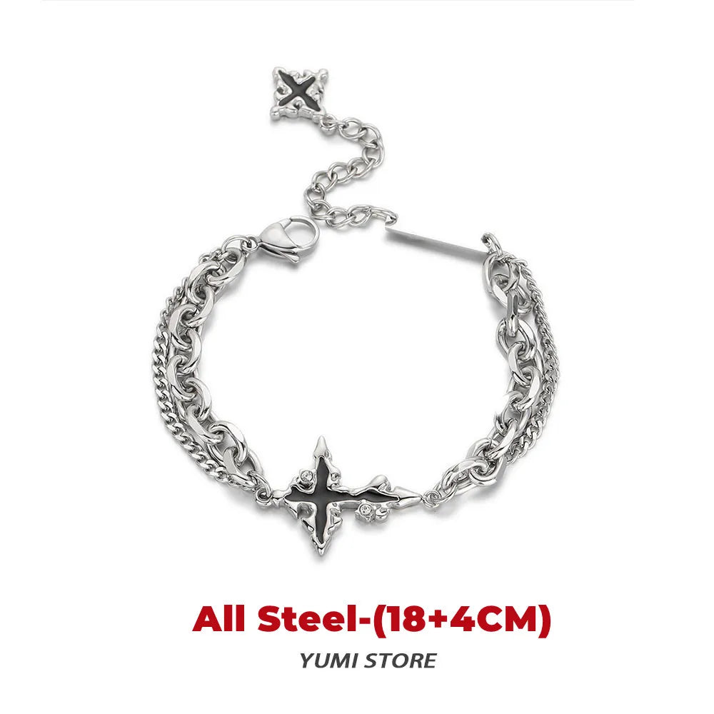 Retro Flame Cross Bracelet - Unisex Hip Hop Titanium Steel Jewelry - ZOOMNSTORE