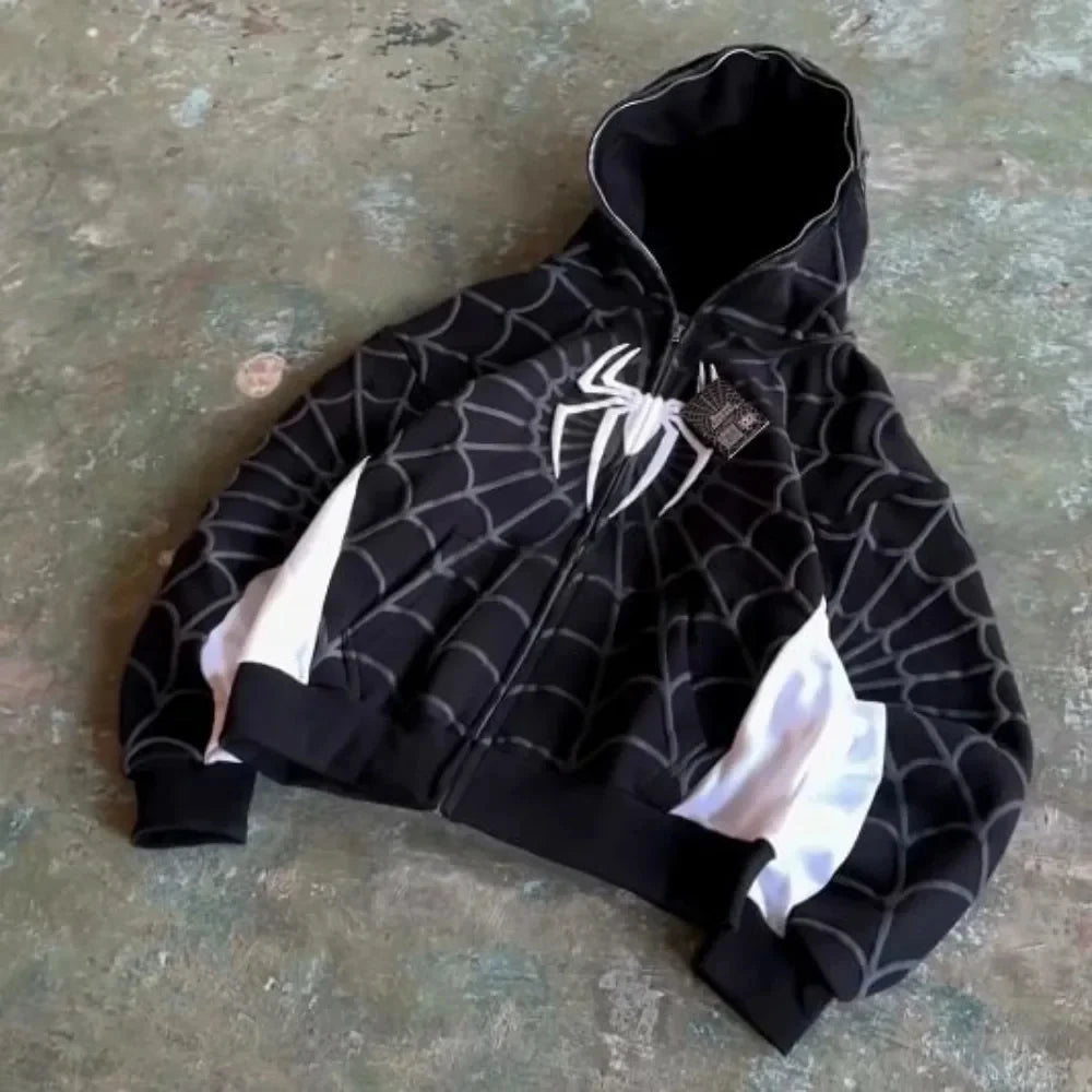 Retro Gothic Hoodie - Y2K Fashion Oversized Zipper Hoodie With 3D Print - ZOOMNSTORE