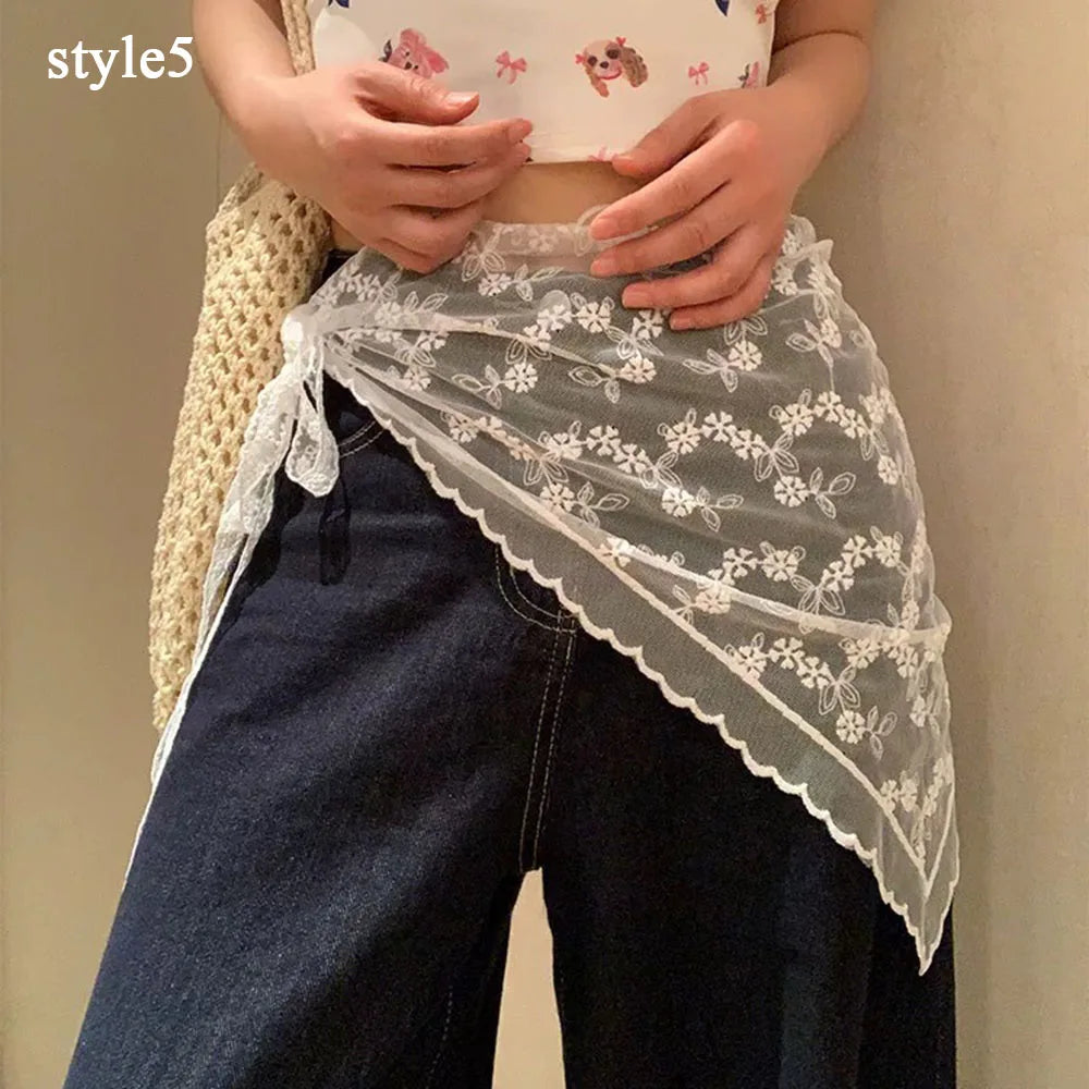 Retro Lace Triangle Headscarf - Y2K Floral Embroidered Crochet Hair Scarf for Women and Girls - ZOOMNSTORE