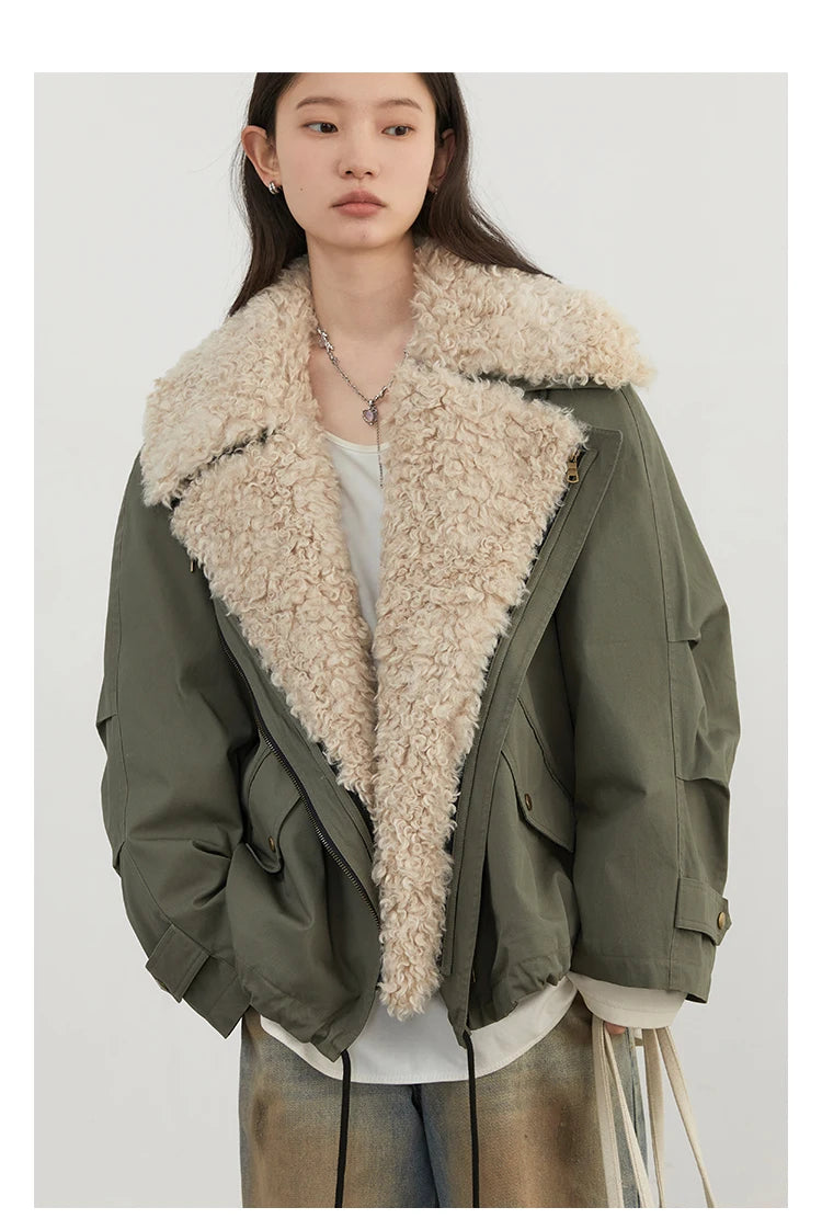 Retro Motorcycle Jacket - Womens Casual Cotton Overcoat for Autumn Winter 2024 - ZOOMNSTORE