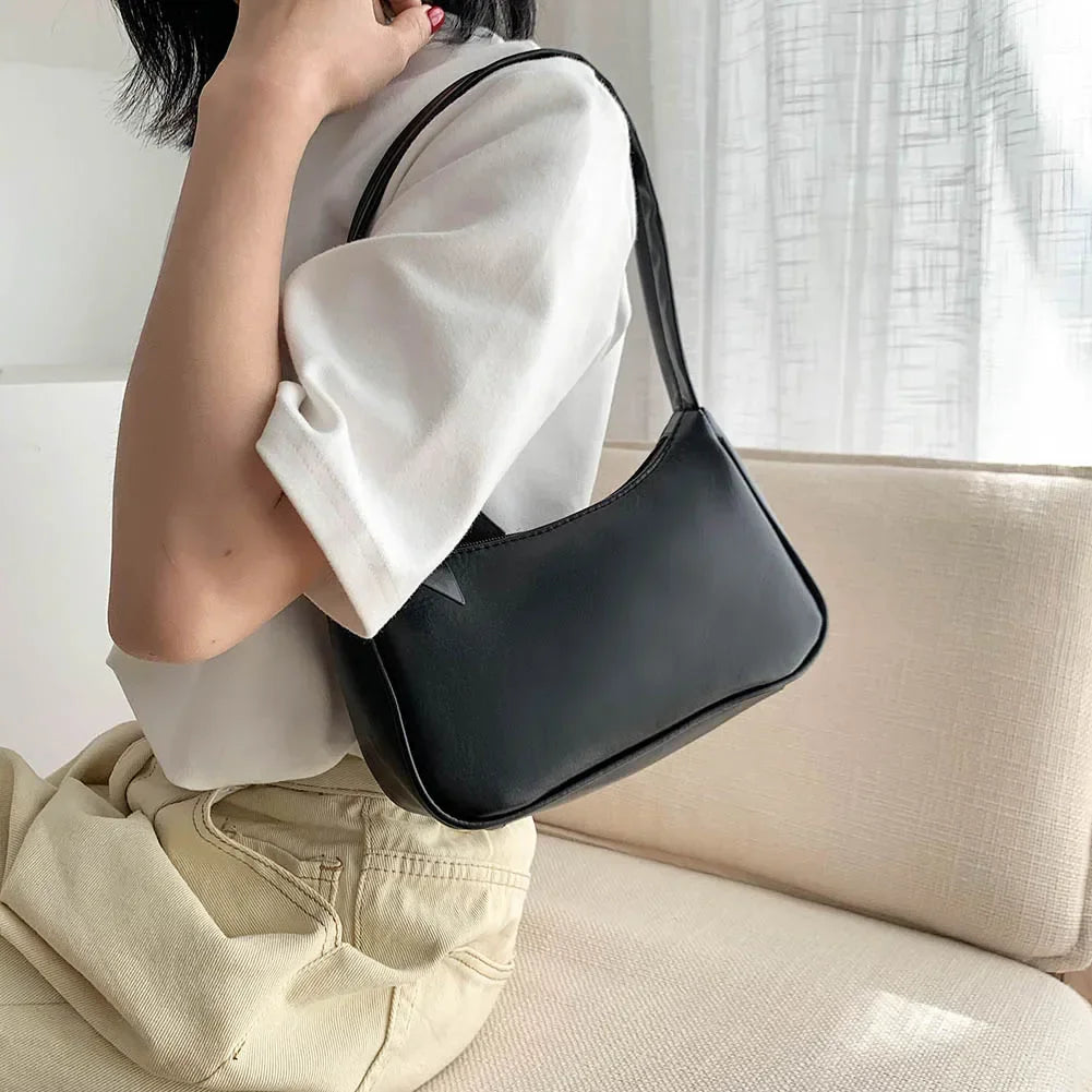 Retro PU Leather Shoulder Bag - Casual Small Top-Handle Handbag for Women - ZOOMNSTORE