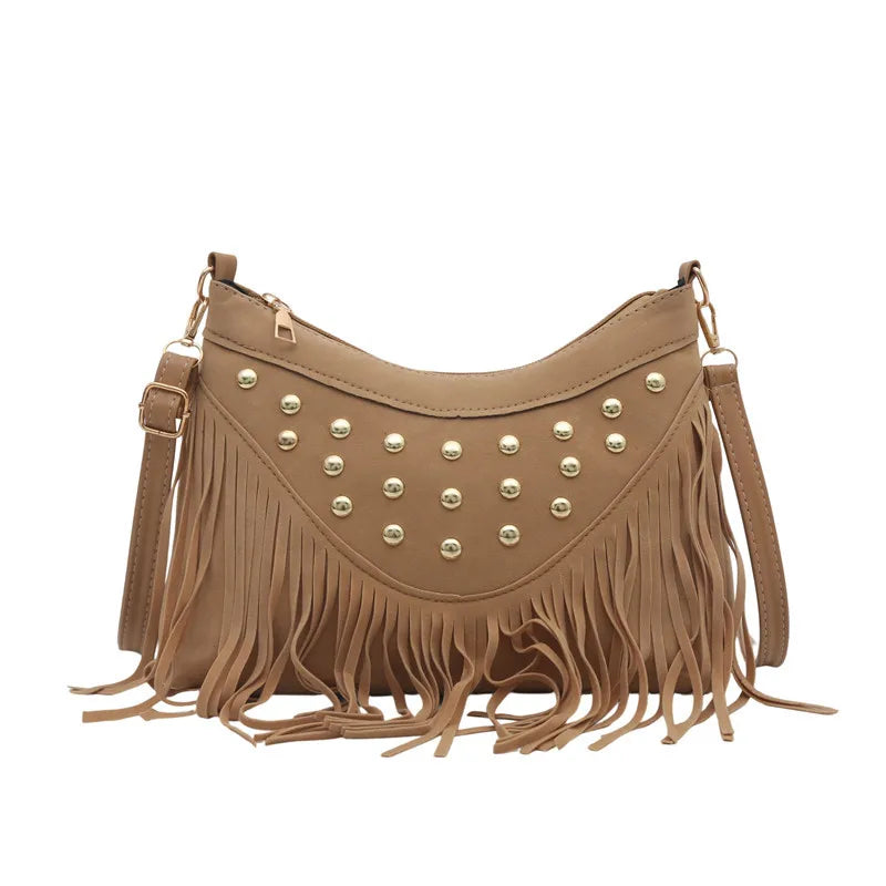 Retro Saddle Bag - Women's Shoulder Bag With Tassel Rivet | Large Capacity Purse - ZOOMNSTORE