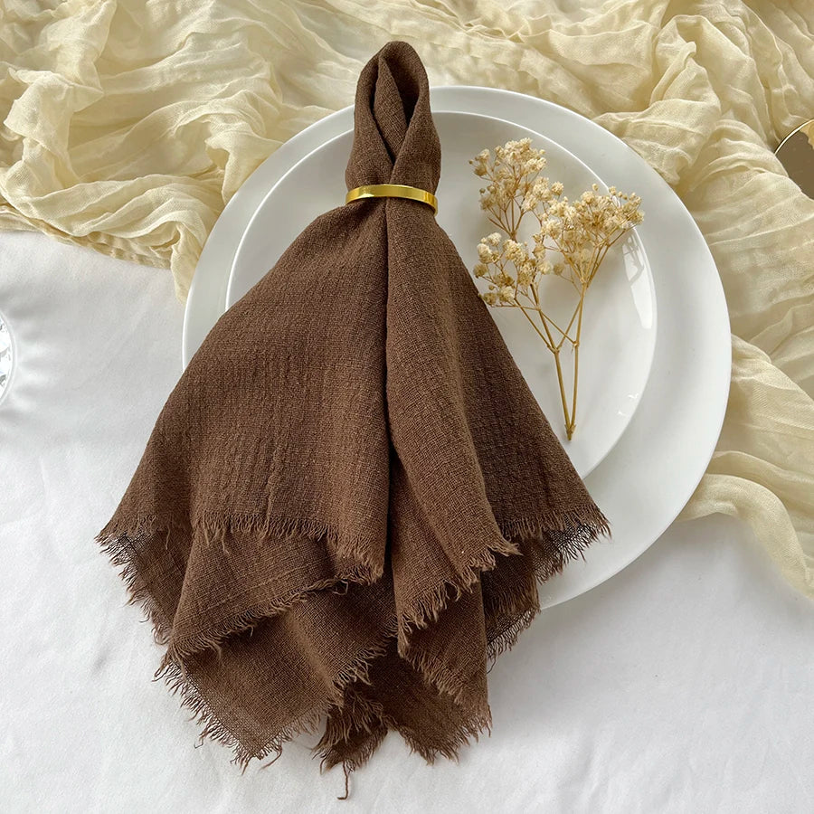 Reusable Cotton Wedding Napkins - 10pcs Green Trim Rustic Party Decor - ZOOMNSTORE