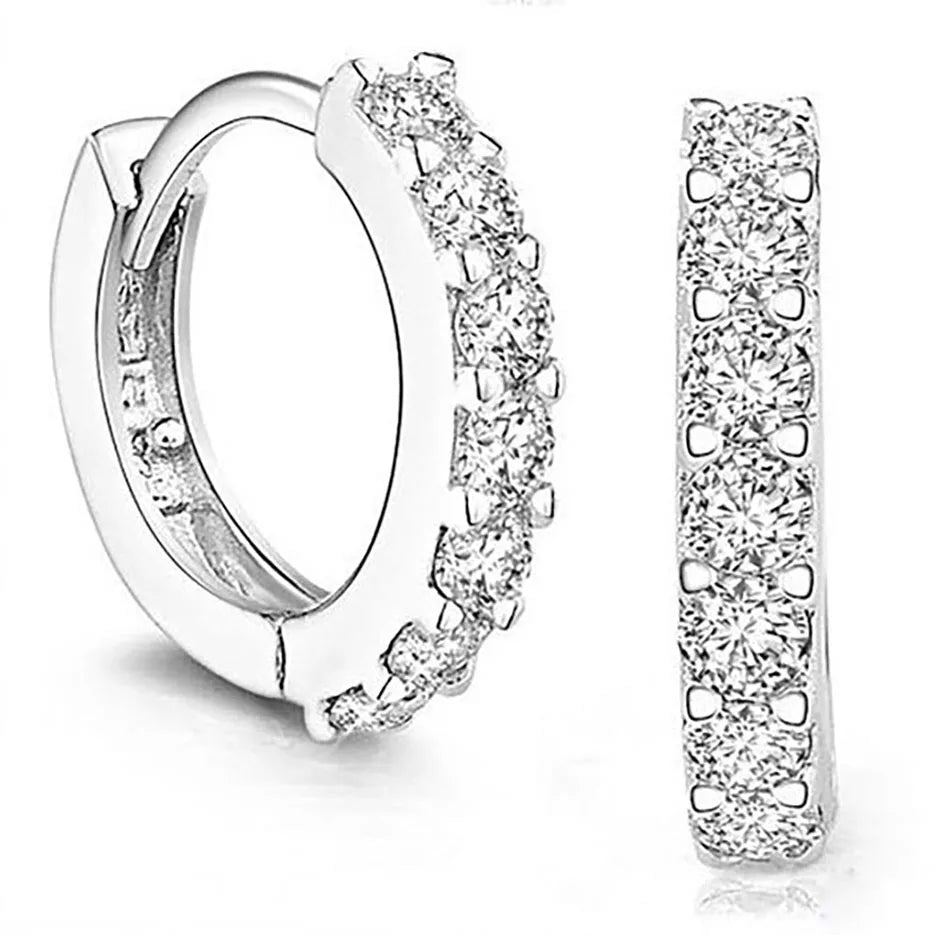 Rhinestone Hoop Earrings - Luxury Crystal Plated Adjustable Silver Jewelry - ZOOMNSTORE