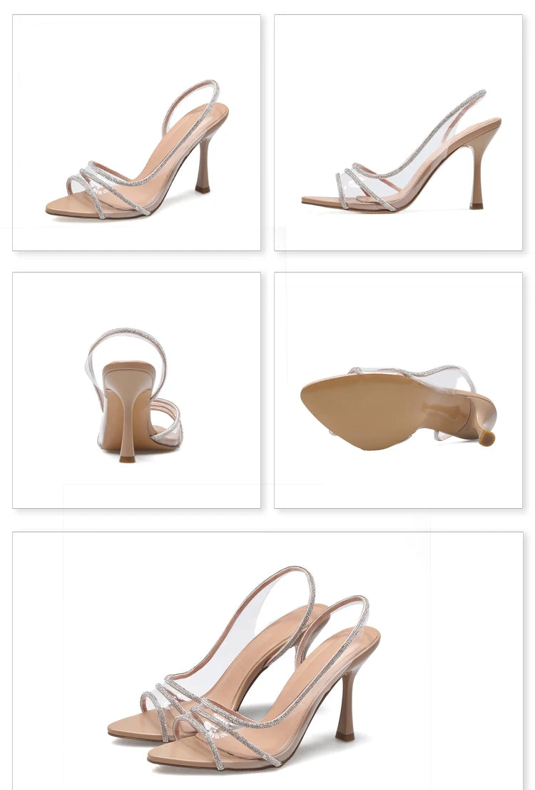 Rhinestone Slingback Pumps – Elegant Summer Heeled Sandals With Transparent Pointed Toe - ZOOMNSTORE