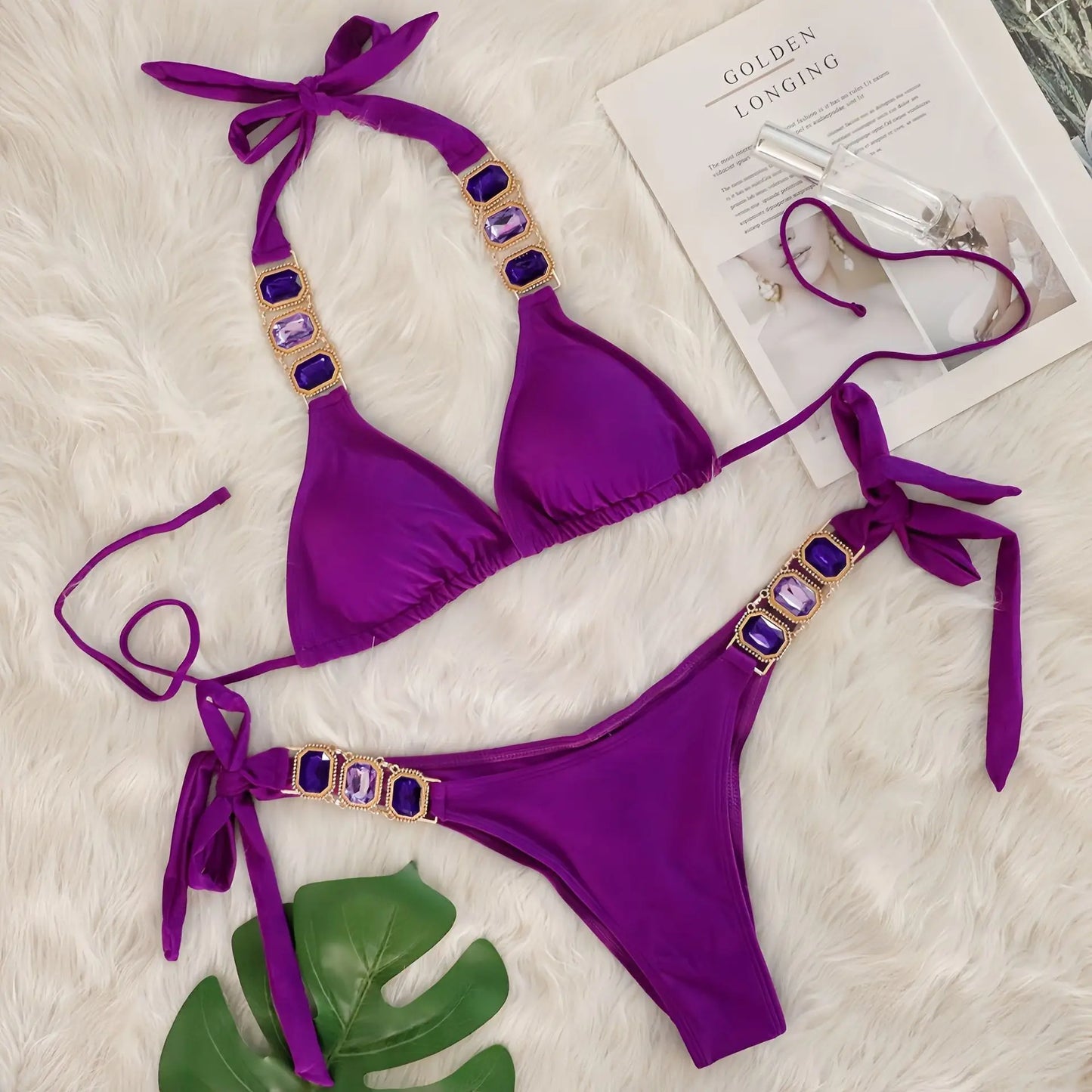 Rhinestone String Bikini - Womens Sexy 2 Piece Swimsuit for Beach Vacation - ZOOMNSTORE